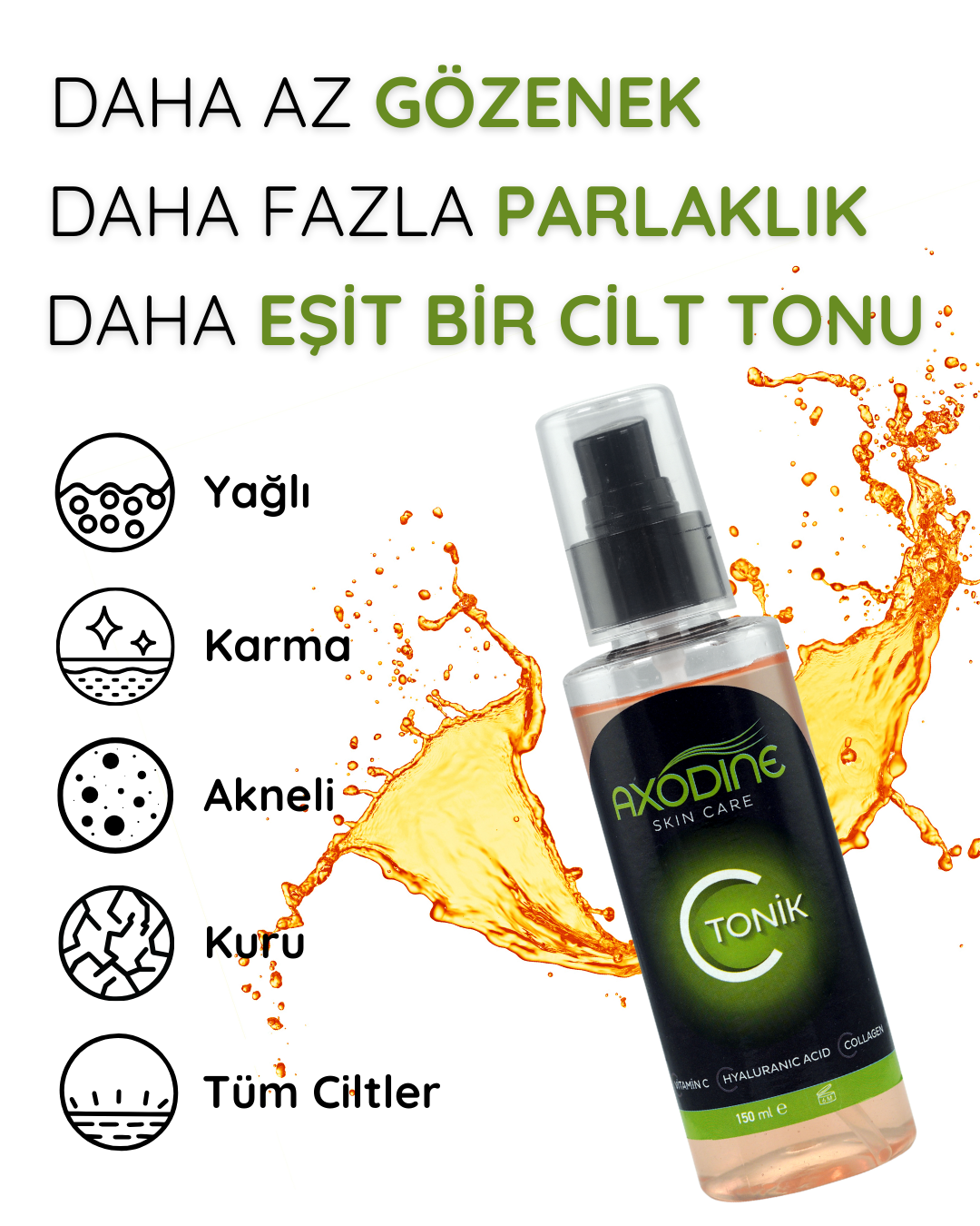 Gözenek Sıkılaştırıcı Leke Karşıtı Canlandırıcı Nemlendirici Yüz Temizleyici C Vitamin Tonik 150 ml